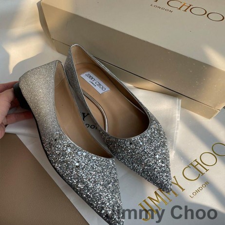 Jimmy Choo Romy Leiligheter Kvinner Glitter Stoff Sølv