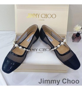 Jimmy Choo Ade Leiligheter Kvinner Fishnet Mesh Og Patent Lær Med Pearl Pyntet Svart