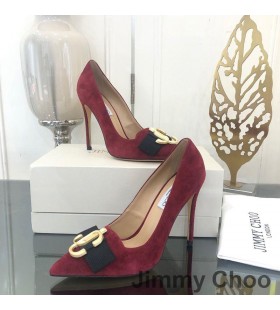 Jimmy Choo Ari 100 Pumper Kvinner Semsket skinn Med JC-Logoen Og Grosgrain Bue Burgunder