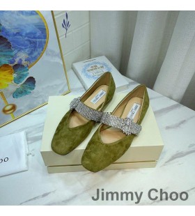 Jimmy Choo Krista Leiligheter Kvinner Semsket Skinn Med Crystal Stropp Grønn