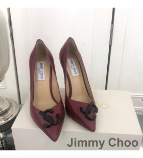 Jimmy Choo Kjærlighet 100 Pumper Kvinner Skinn Med JC Emblem Burgunder
