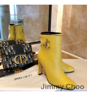 Jimmy Choo Mahesa 100 Ankel Sokker Kvinner Kalv Skinn Med JC Emblem Gul