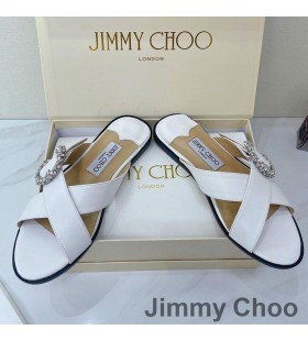 Jimmy Choo Marle Lysbilder Kvinner Sauer Skinn Med Krystaller Spenne Hvit