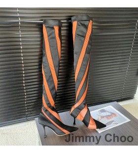 Jimmy Choo x Mugler Over Kneet 105 Sokk Sokker Kvinner Stripete Mesh Black/Orange