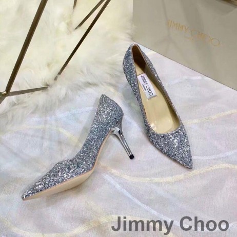 Damskie czółenka Jimmy Choo Love Z Połyskującej Tkaniny w Kolorze Srebrnym