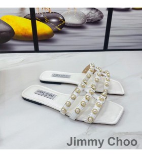 Damskie SandaÅ‚y Jimmy Choo Hazal Nappa Z Ð–ÐµÐ¼Ñ‡ÑƒÐ¶Ð½Ñ‹Ð¼Ð¸ Nitami BiaÅ‚y