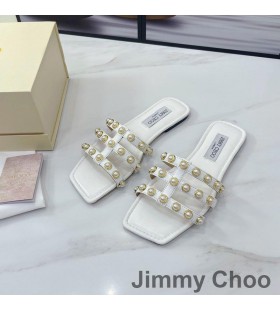 Damskie SandaÅ‚y Jimmy Choo Hazal Nappa Z Ð–ÐµÐ¼Ñ‡ÑƒÐ¶Ð½Ñ‹Ð¼Ð¸ Nitami BiaÅ‚y
