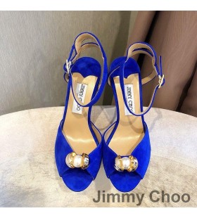 Damskie Sandały Jimmy Choo w kolorze kości Słoniowej Z Zamszu Z Жемчужными Szczegółami Kolor Niebieski