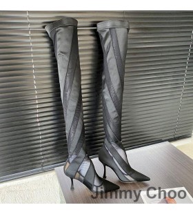 Jimmy Choo x Mugler Powyżej Kolana 105 Toe Botki Damskie W Paski Netto Czarne