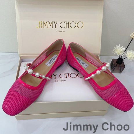 Jimmy Choo Ade Apartamente Femei Plasă Și Piele De Brevet Cu Perla Impodobita Rose