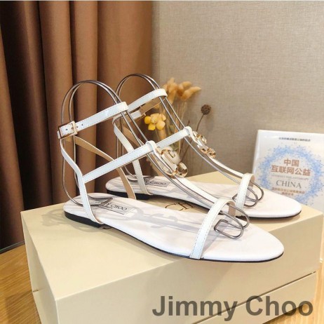 Jimmy Choo Alodie Sandale Plate Pentru Femei Nappa Si Piele Lăcuită Alb