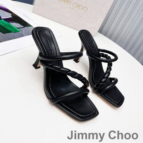 Jimmy Choo Diosa 85 Cu Toc Slide-Uri De Femei Din Piele Cu Curea Împletită Negru
