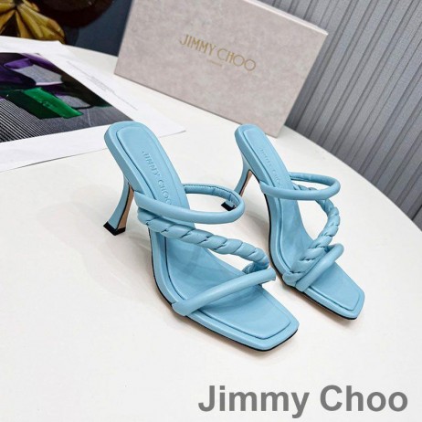 Jimmy Choo Diosa 85 Cu Toc Slide-Uri De Femei Din Piele Cu Curea Împletită Cer Albastru