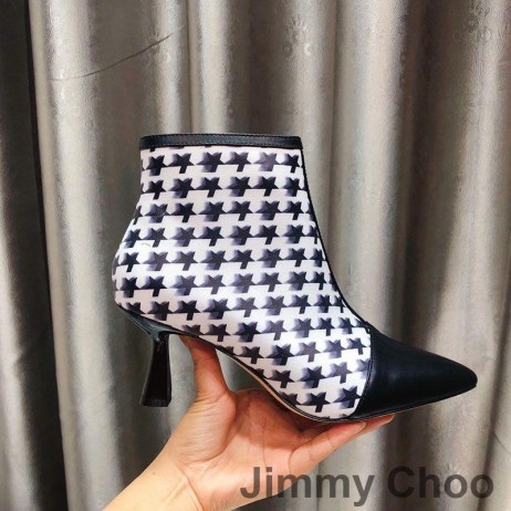 Jimmy Choo Kix Z 65 Botine Femei Din Piele De Vițel Și Steaua Houndstooth Tipărite Negru