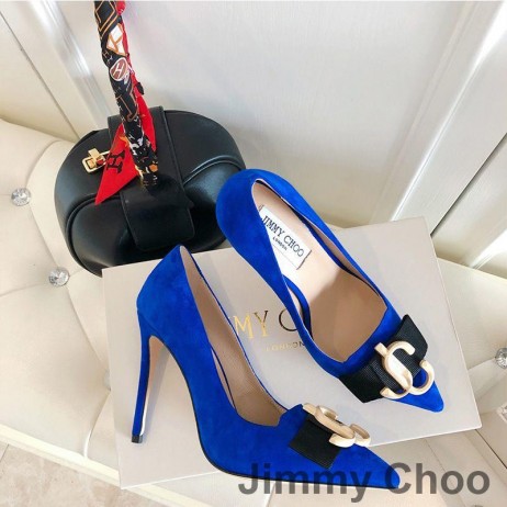 Jimmy Choo Dragoste 100 Pompe de piele de Căprioară Femei Cu JC Emblema Albastru