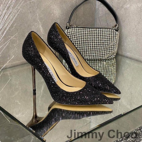Jimmy Choo Dragoste Pompe De Femei Sclipici Degrada Materialul Negru