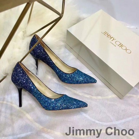 Jimmy Choo Dragoste Pompe De Femei Sclipici Degrada Materialul Albastru