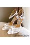 Jimmy Choo Sacora 100 Sandale Femei Florale Dantela Cu Perle Detaliu Alb
