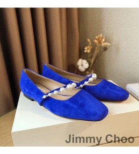 Jimmy Choo Ade Apartamente Femei Piele De Căprioară Cu Perla Decor Albastru