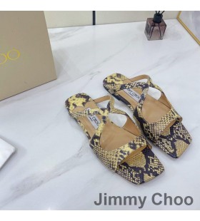 Jimmy Choo Anason Slide-Uri De Femei Elaphe Cu Metalic Lucios Galben