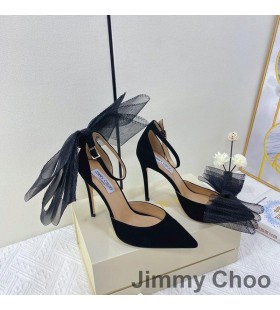 Jimmy Choo Averly 100 Pompe De Piele De Căprioară Femei Cu Supradimensionate Plasă De Arcuri Negru
