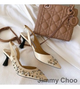 Jimmy Choo Fetto 65 Slingback Pompe De Femei Din Piele Cu Steaua Nituri Bej