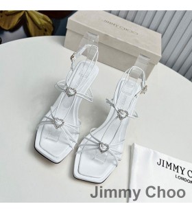 Jimmy Choo Indiya 85 Sandale Femei Din Piele Nappa Cu Inimile Cristal Alb