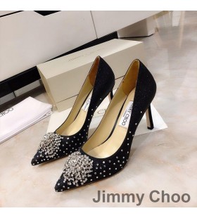 Jimmy Choo Joan 85 Pompe De Femei Sclipici Material Cu Foc De Artificii Cristal Negru