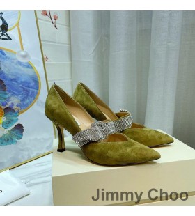 Jimmy Choo Kari 85 Pompe De Piele De Căprioară Femei Cu Cristal Curea Verde