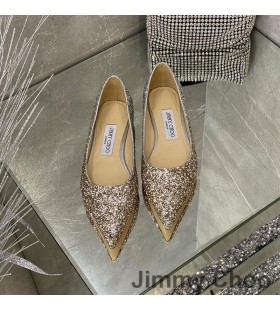 Jimmy Choo Dragoste Apartamente Femei Sclipici Degrada Tesatura De Argint/Aur
