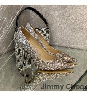 Jimmy Choo Dragoste Pompe De Femei Sclipici Degrada Tesatura De Argint/Aur