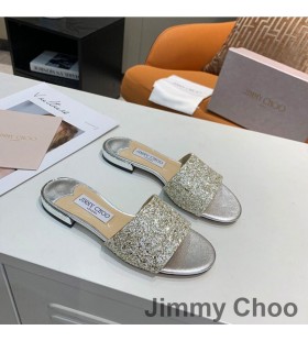 Jimmy Choo Minea Slide-Uri De Femei Sclipici Tesatura De Aur