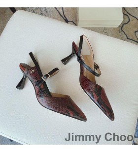 Jimmy Choo Ray 65 Slingback Pompe de Femei Piele de Piton Cu JC Monograma Visiniu