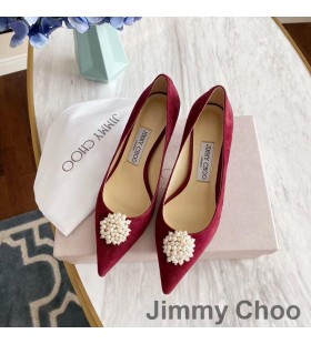 Jimmy Choo Romy Pompe De Piele De Căprioară Femei Cu Perla Impodobita Visiniu