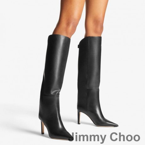 Jimmy Choo Alizze 90 Koleno Botičky Ženy Hladké Kože, Čierna