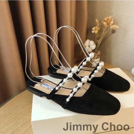 Jimmy Choo Amaya Tkaných Ženy Semiš S Pearl Embellishment Čierna