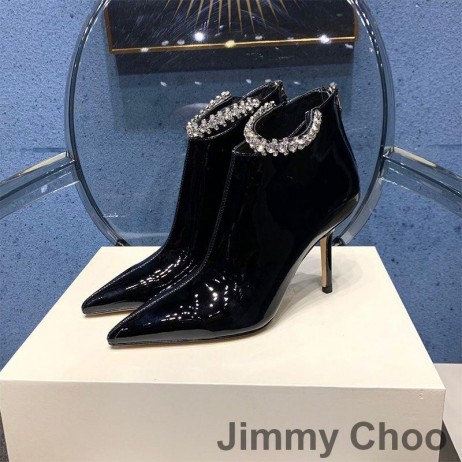 Jimmy Choo Blaize 85 Členok Botičky Ženy Lakovanej Kože S Krištáľovo Popruh Čierna
