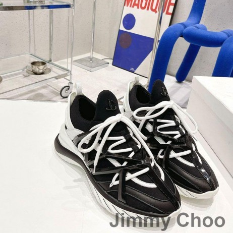 Jimmy Choo Vesmíru F Nízkej Top Unisex Tenisky Kože A Hodvábna Čierna/Biela