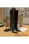 Jimmy Choo Alizze 90 Koleno Botičky Ženy Krokodíla Plastický Kožené Čierne
