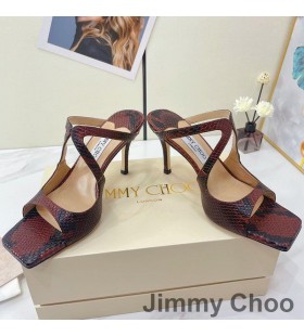 Jimmy Choo Aníz 85 Podpätky Listov Ženy Hadej Kože Burgundsko