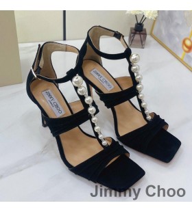 Jimmy Choo Aura 85 Sandále Ženy Semiš S Perlami A Kryštály Black