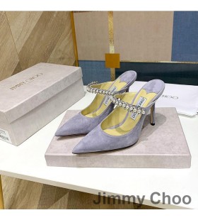 Jimmy Choo Bing Mules Women Suede With Crystal And Pearl Strap Grey