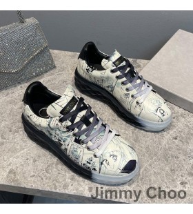 Jimmy Choo Diamond Svetlo Maxi F Tenisky Ženy Kože S Graffiti Sailor Moon Biela/Čierna