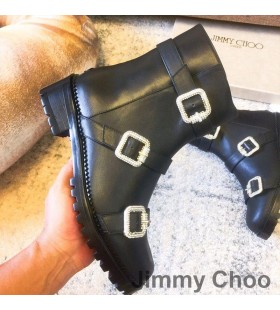 Jimmy Choo Hank Členková Obuv Ženy Kože S Krištáľovo Pracky Čierna