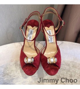 Jimmy Choo Slonoviny Sandále Ženy Semiš S Pearl Detail Červená