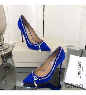 Jimmy Choo Láska 100 Čerpadlá Ženy Velvet S Krištáľovo Mix Náhrdelník Modrá