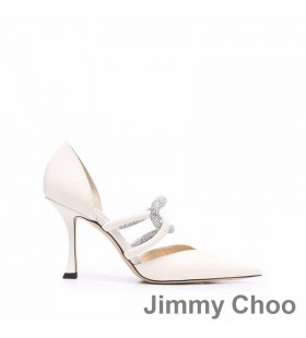 Jimmy Choo Luis 85 Čerpadlá Ženy Nappa Kože S Krištáľovo Embellishment Biela