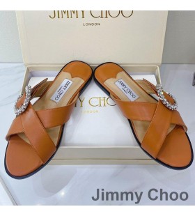 Jimmy Choo Marle Listov Ženy Ovce Kožené S Kryštálmi Pracky Hnedá