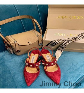 Jimmy Choo Ray 65 Slingback Čerpadlá Ženy Semiš S Perlami Červená