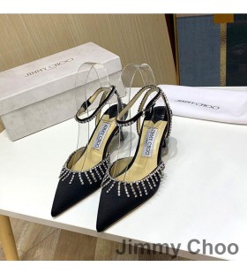 Jimmy Choo Saeda 85 Čerpadlá Ženy Satén S Krištáľovo Med Reťazca Čierna